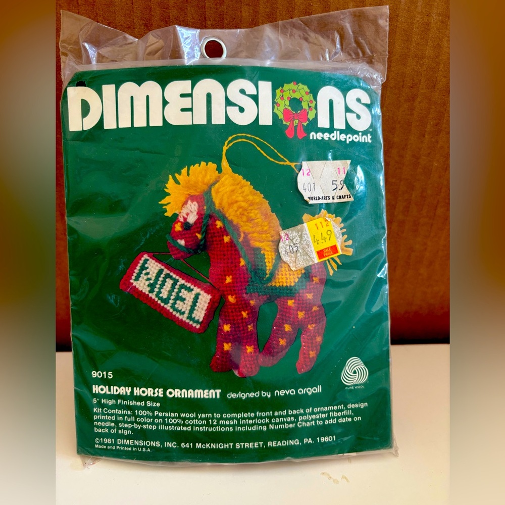 Vintage Dimensions Needlepoint Rocking Horse Ornament Kit 5" New Sealed 1981 USA